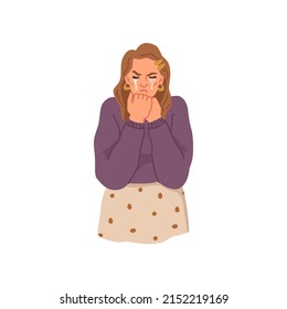 Offended female personage with hurt feelings, isolated crying woman. Vector flat cartoon character expressing sadness and negative emotions and thoughts. Psychological therapy relief