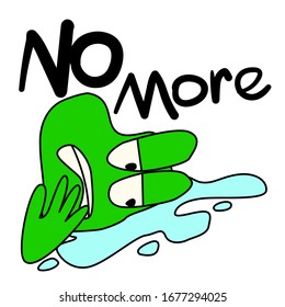 Offended frog lying in tears. Tired toad with the words "No more." Emotion of despair and moral exhaustion. Vector character for stickers, children’s book, logo and print. Stock image.