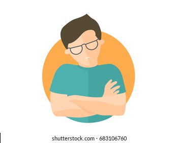 Offended handsome man in glasses. Insult emotion. Flat design sign. Abused guy. Simply editable isolated on white vector illustration
