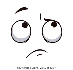 Offended poor cartoon face expression with unhappy emotion, cartoon emoji or emoticon character. Cheerless cartoon face upset and looking up with disappointed or resentment and aggrieved expression