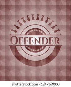 Offender red emblem or badge with abstract geometric polygonal pattern background. Seamless.
