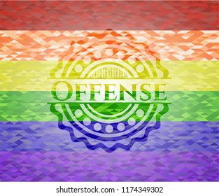 Offense emblem on mosaic background with the colors of the LGBT flag