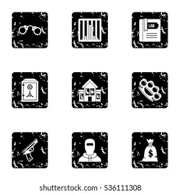 Offense icons set. Grunge illustration of 9 offense vector icons for web