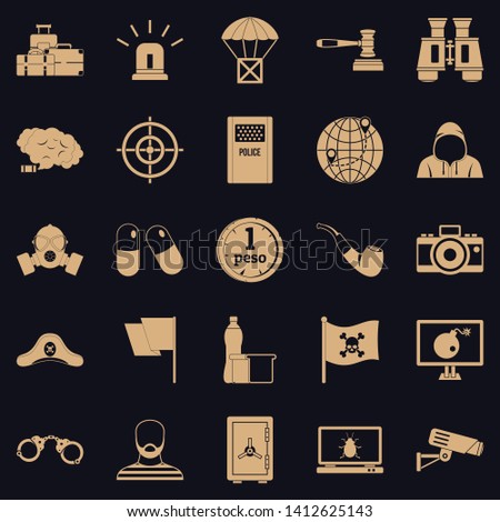 Offense icons set. Simple set of 25 offense vector icons for web for any design