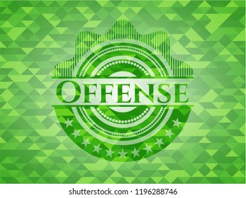 Offense realistic green emblem. Mosaic background