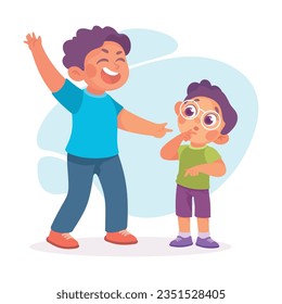 Offensive Boy Bullying and Abusing Unhappy Agemate Teasing Vector Illustration