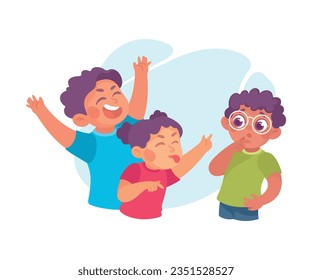 Offensive Boy and Girl Bullying and Abusing Unhappy Agemate Teasing Vector Illustration