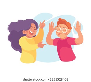 Offensive Girl and Boy Bullying and Missing Teasing Vector Illustration