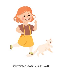Offensive Girl Bullying and Abusing Cat Hurting Tail Vector Illustration