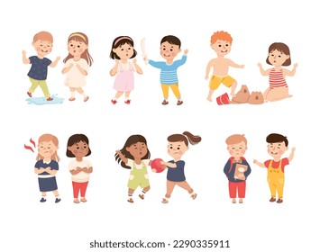 Offensive Kids Bullying and Abusing the Weak Agemate Teasing and Laughing at Them Vector Set