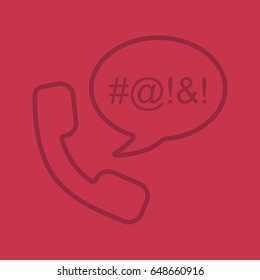 Offensive phone talk color linear icon. Cursing. Handset with censored swearing words inside chat bubble. Thin line outline symbols on color background. Vector illustration