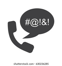 Offensive Phone Talk Glyph Icon. Cursing. Silhouette Symbol. Chat Box With Censored Swearing Words And Handset. Negative Space. Vector Isolated Illustration
