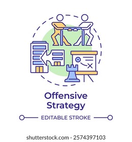 Offensive strategy multi color concept icon. Active aggressive commerce. Competitive business management. Round shape line illustration. Abstract idea. Graphic design. Easy to use in brochure