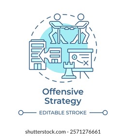 Offensive strategy soft blue concept icon. Active aggressive commerce. Competitive business management. Round shape line illustration. Abstract idea. Graphic design. Easy to use in brochure