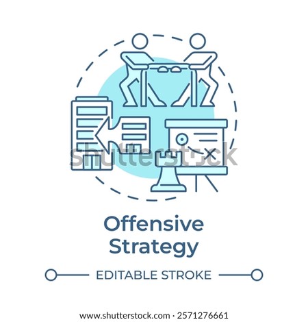 Offensive strategy soft blue concept icon. Active aggressive commerce. Competitive business management. Round shape line illustration. Abstract idea. Graphic design. Easy to use in brochure
