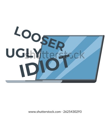 Offensive words appearing on laptop screen illustrating cyberbullying and online harassment