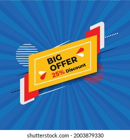 offer 3d background promotion promo big blue golden glassy original 3d vector text of trade decrease worth proposal on blue shiny glowing radial radiate background texture offer 3d background 