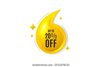 Offer 3d quotation banner. Up to 20 percent off sale. Discount offer price sign. Special offer symbol. Save 20 percentages. Discount tag quote message. Yellow quotation comma banner. Vector