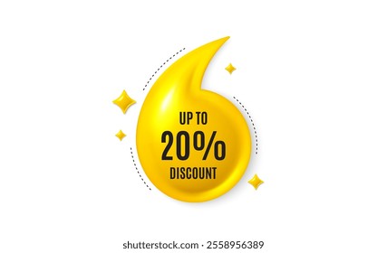 Offer 3d quotation banner. Up to 20 percent discount. Sale offer price sign. Special offer symbol. Save 20 percentages. Discount tag quote message. Yellow quotation comma banner. Vector