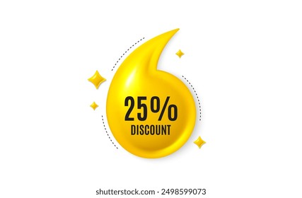 Offer 3d quotation banner. 25 percent discount. Sale offer price sign. Special offer symbol. Discount quote message. Yellow quotation comma banner. Vector