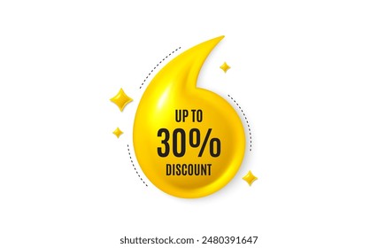 Bieten Sie 3D-Angebot Banner. Bis zu 30 Prozent Rabatt. Sale-Angebot Preis-Schild. Symbol für Sonderangebote. Speichern 30 %. Preisnachlass-Angebotnachricht. Gelber Komma-Banner in Anführungszeichen. Vektorgrafik