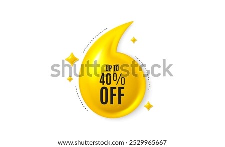 Offer 3d quotation banner. Up to 40 percent off sale. Discount offer price sign. Special offer symbol. Save 40 percentages. Discount tag quote message. Yellow quotation comma banner. Vector
