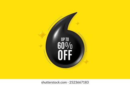 Offer 3d quotation banner. Up to 60 percent off sale. Discount offer price sign. Special offer symbol. Save 60 percentages. Discount tag quote message. Quotation comma yellow banner. Vector