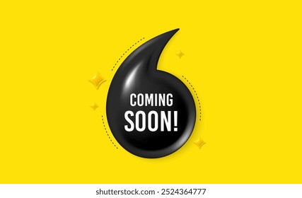 Offer 3d quotation banner. Coming soon tag. Promotion banner sign. New product release symbol. Coming soon quote message. Quotation comma yellow banner. Vector