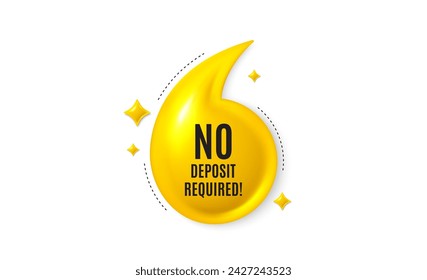Offer 3d quotation banner. No deposit required tag. Promo offer sign. Advertising promotion symbol. No deposit required quote message. Yellow quotation comma banner. Vector