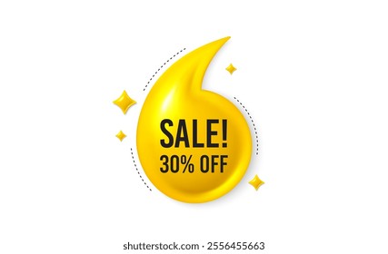 Offer 3d quotation banner. Sale 30 percent off discount. Promotion price offer sign. Retail badge symbol. Sale quote message. Yellow quotation comma banner. Vector