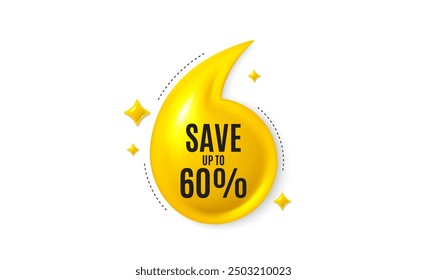 Offer 3d quotation banner. Save up to 60 percent. Discount Sale offer price sign. Special offer symbol. Discount quote message. Yellow quotation comma banner. Vector