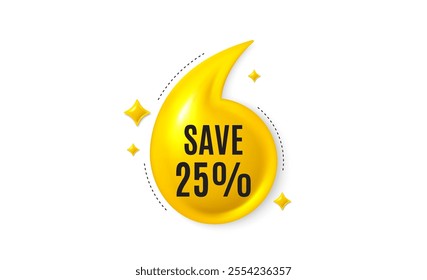 Offer 3d quotation banner. Save 25 percent off tag. Sale Discount offer price sign. Special offer symbol. Discount quote message. Yellow quotation comma banner. Vector