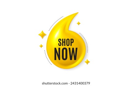 Offer 3d quotation banner. Shop now tag. Special offer sign. Retail Advertising symbol. Shop now quote message. Yellow quotation comma banner. Vector