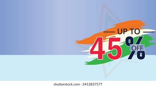 offer a 45 percent discount on select products or services with the three colors of the Indian flag ,illustration flat banner design
