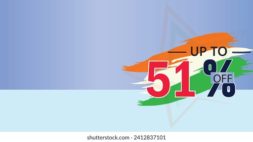 offer a 51 percent discount on select products or services with the three colors of the Indian flag ,illustration flat banner design