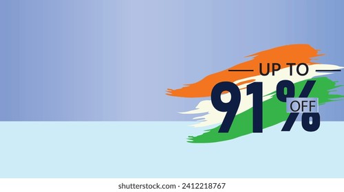 offer a 91 percent discount on select products or services with the three colors of the Indian flag ,illustration flat banner design
