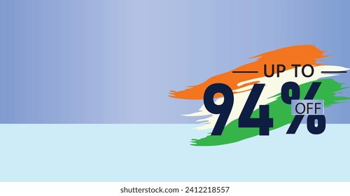 offer a 94 percent discount on select products or services with the three colors of the Indian flag ,illustration flat banner design
