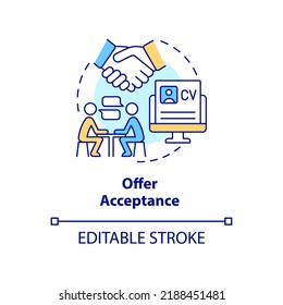 Offer acceptance concept icon. Review details with candidate. Onboarding process abstract idea thin line illustration. Isolated outline drawing. Editable stroke. Arial, Myriad Pro-Bold fonts used