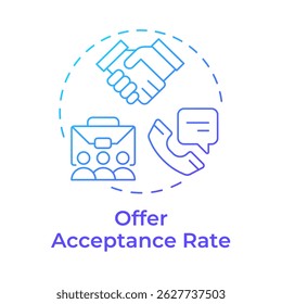Icono de concepto de gradiente azul de tasa de aceptación de oferta. Optimizar los recursos de contratación. Contratación de análisis métrico. Ilustración de línea de forma redonda. Abstractas idea. Diseño gráfico. Poste de blog fácil de usar