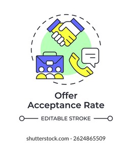 Offer acceptance rate multi color concept icon. Optimizing recruitment resources. Hiring metric analytics. Round shape line illustration. Abstract idea. Graphic design. Easy to use blog post
