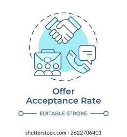 Offer acceptance rate soft blue concept icon. Optimizing recruitment resources. Hiring metric analytics. Round shape line illustration. Abstract idea. Graphic design. Easy to use blog post