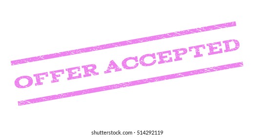 Offer Accepted watermark stamp. Text tag between parallel lines with grunge design style. Rubber seal stamp with dirty texture. Vector violet color ink imprint on a white background.