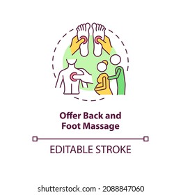 Offer back and foot massage concept icon. Partner support during pregnancy abstract idea thin line illustration. Soothing massage therapy. Vector isolated outline color drawing. Editable stroke