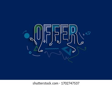 Offer Calligraphic line art Text shopping poster vector illustration Design.