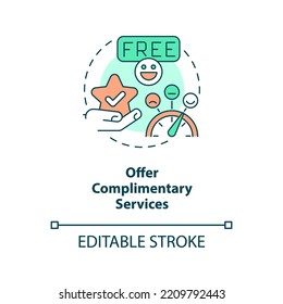 Offer complimentary services concept icon. Increase guest satisfaction in hotels abstract idea thin line illustration. Isolated outline drawing. Editable stroke. Arial, Myriad Pro-Bold fonts used