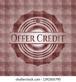 Offer Credit red seamless emblem with geometric pattern background.