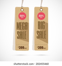 Offer and discount sale tags in brown color for the festival of Eid Mubarak. 