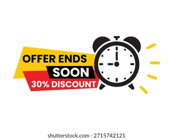 La oferta termina pronto el Anuncio con un 30% de descuento y gráfico de despertador