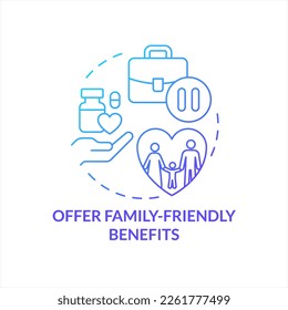 Offer family-friendly benefits blue gradient concept icon. Employer support working parents. Company values abstract idea thin line illustration. Isolated outline drawing. Myriad Pro-Bold font used