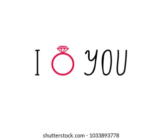 offer to get married. Wedding ring with brilliant or diamond. Love and romance. Engagement. Marry me. minimalism lettering vector illustration design isolated. marriage proposal